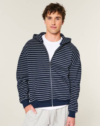 Boxy Striped Zip-Up Hoodie