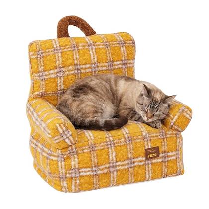 zeze Vintage Furniture Style Sofa Pet Bed - Yellow Small - Couch for Dogs & Cats, Thick Supportive, Removable Washable Cover, Anti-Slip Bottom