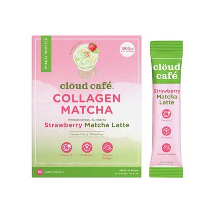 Cloud Cafe Strawberry Matcha Latte with Marine Collagen Instant Green Tea - 8oz