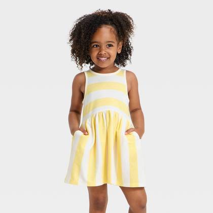 Toddler Girls' Striped Knit Dress - Cat & Jack™ Yellow 4T