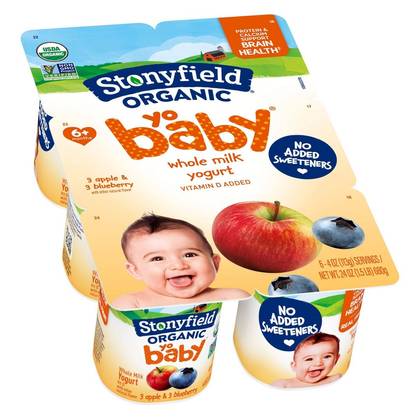 Stonyfield Organic YoBaby Apple & Blueberry Whole Milk Baby Probiotic Yogurt - 24oz/6ct