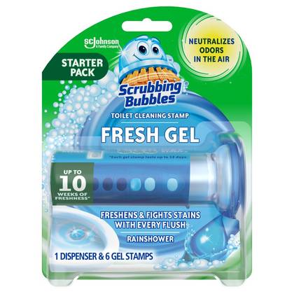 Scrubbing Bubbles Toilet Bowl Cleaner Stamp Gel Tablets - Rainshower - 6ct: Paraben-Free, Prevents Lime Scale, Eliminates Odors