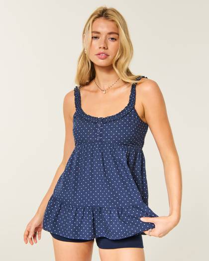Ruffle Trim Tunic Babydoll Top