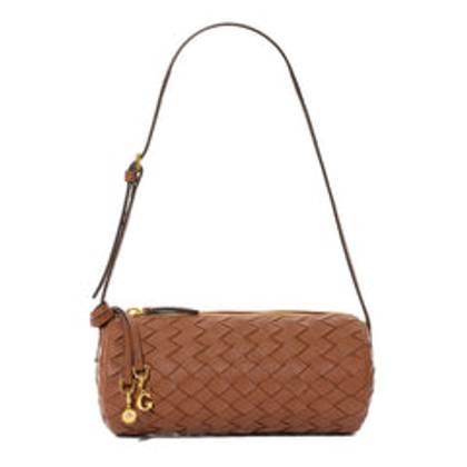 Woven Leather Barrel Bag (Tan)