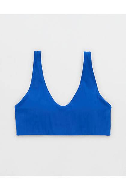 OFFLINE By Aerie Real Me XTRA Rib Piping Sports Bra Cobalt Jewel