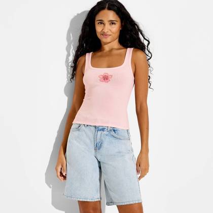 Women's Beaded Tank Top - Wild Fable™ Light Pink Floral XS
