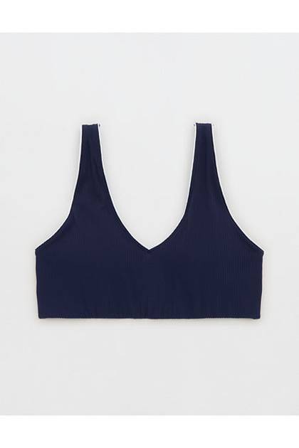 OFFLINE By Aerie Real Me XTRA Rib Piping Sports Bra Royal Navy