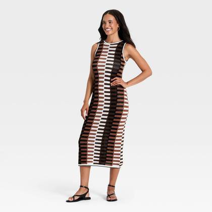 Women's Maxi Sweater Dress - Universal Thread™ Brown Striped XS