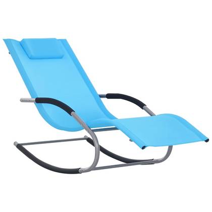 Outsunny Zero Gravity Rocking Chair Outdoor Chaise Lounge Chair Recliner Rocker with Detachable Pillow & Durable Weather-Fighting Fabric, Light Blue