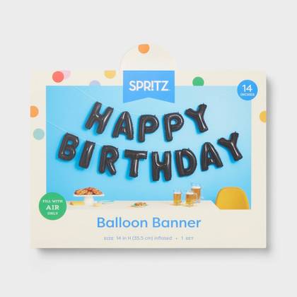 'Happy Birthday' Foil Balloon Banner Black - Spritz™