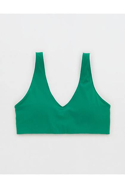 OFFLINE By Aerie Real Me XTRA Rib Piping Sports Bra Pine