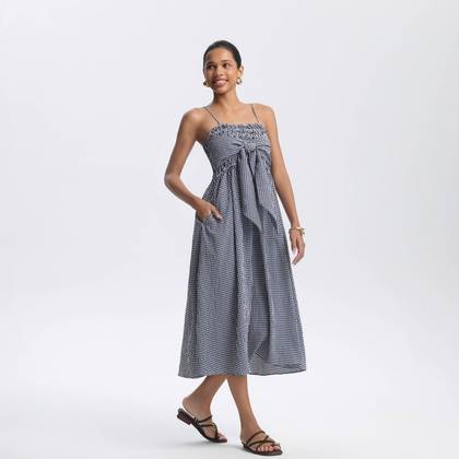 Women's Smocked Bodice Midi Sundress - A New Day™ Navy Blue Gingham L