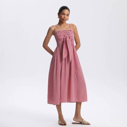 Women's Smocked Bodice Midi Sundress - A New Day™ Red Gingham XS