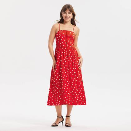 Women's Detachable Strap Midi Dress - A New Day™ Red Polka Dots L