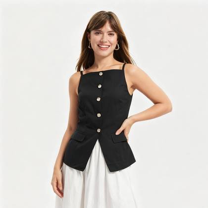 Women's Button-Front Vest - A New Day™ Black M