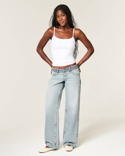 Ultra Low-Rise Polka Dot Waist Baggy Jeans