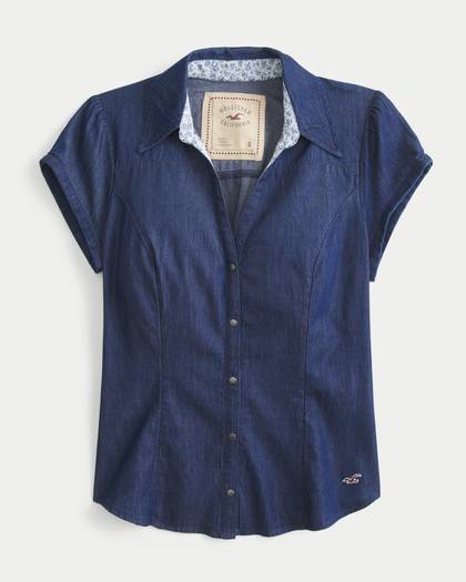 Short-Sleeve Button-Through Chambray Shirt