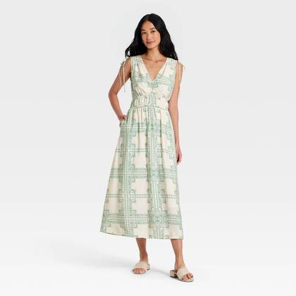 Women's V-Neck Midi Dress - A New Day™ Cream L