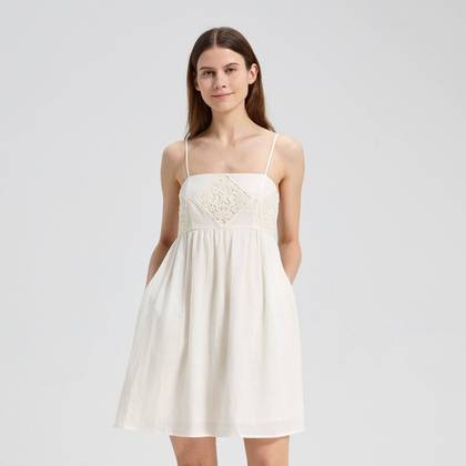 Women's Geometric Lace Mini Babydoll Dress - Universal Thread™ Ivory XS