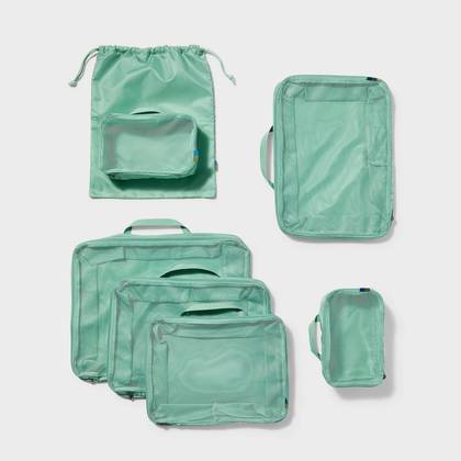 7pc Packing Cube Set with Compression - Open Story™ Sage Green: Travel Luggage Accessories