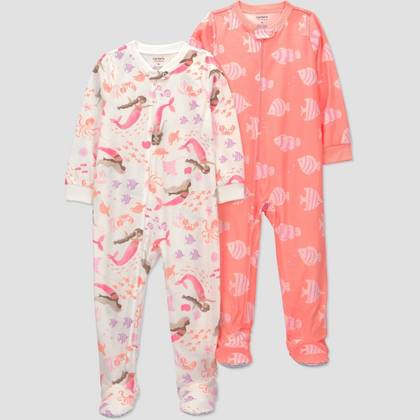 Carter's Just One You® Toddler Girls' 2pc Long Sleeve Mermaids Footed Pajama Set - Orange 3T