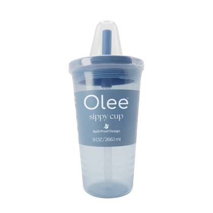 Olee Sippy Cup Tumbler with Straw + Lid Baby Bottle - Slate Blue - 9 fl oz: Nipple Level 4, BPA-Free