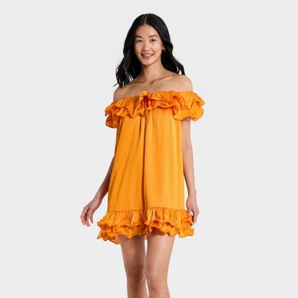 Women's Ruffle Mini Dress - A New Day™ Orange M