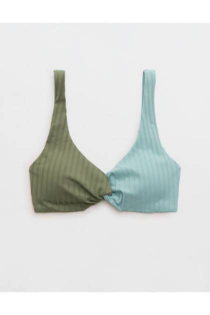 Aerie Ribbed Twist Bikini Top Mint Hint
