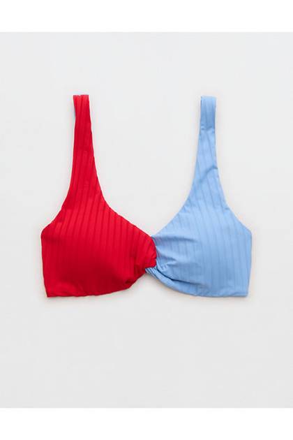 Aerie Ribbed Twist Bikini Top Horizon Sky