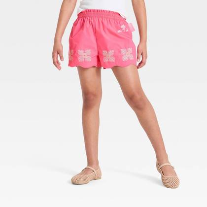Girls' Disney Moana Poplin Embroidery Shorts - Pink XXL