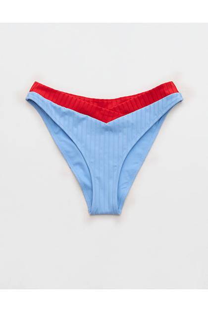 Aerie Mid Rise Ribbed Cheeky Bikini Bottom Horizon Sky