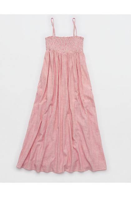 Aerie Straight Neck Midaxi Dress Chilly Red