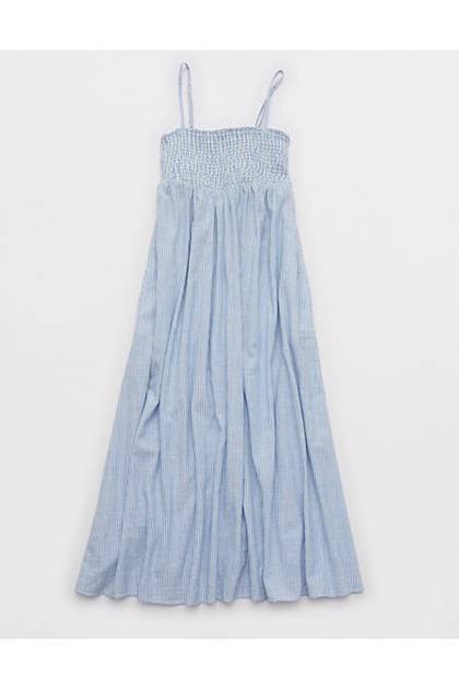 Aerie Straight Neck Midaxi Dress Rome Blue