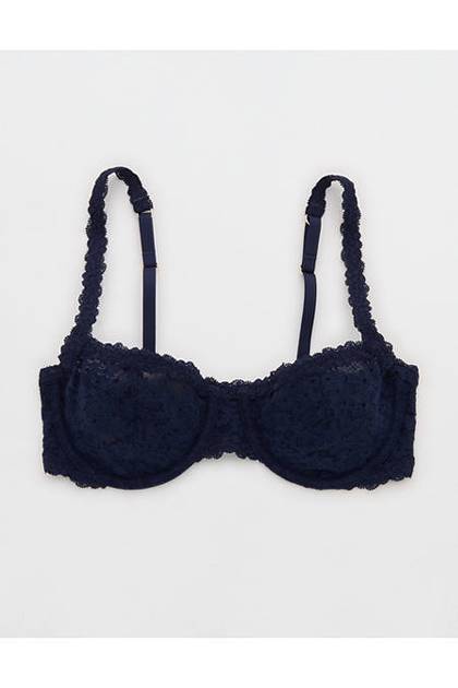 Show Off Vintage Lace Unlined Balconette Bra Navy
