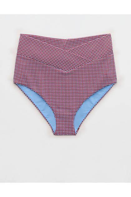 Aerie Gingham High Waisted Full Coverage Bikini Bottom Chilly Red