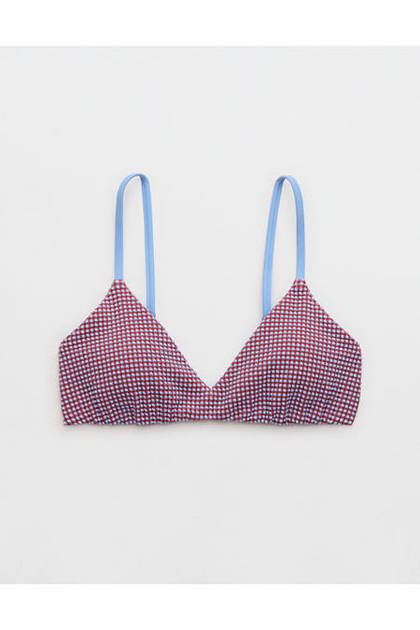Aerie Gingham Skinny Strap Voop Bikini Top Chilly Red