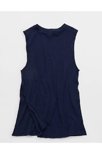 Aerie Textured Rib Tunic Tank Top Navy