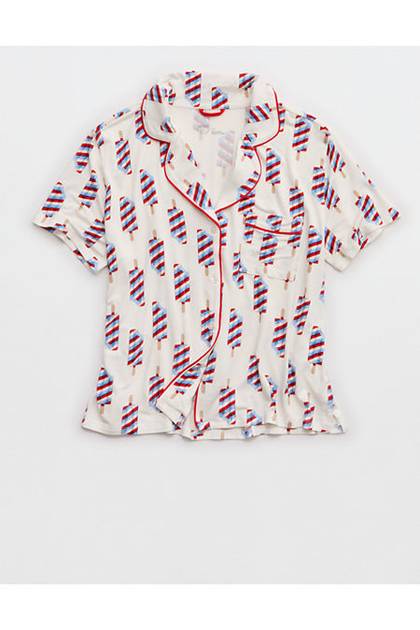 Aerie Real Soft® Short Sleeve Pajama Shirt Rome Blue