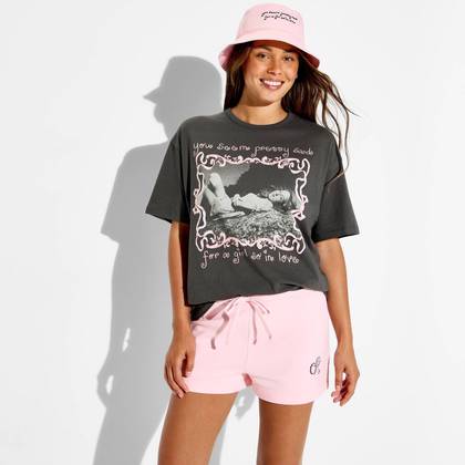 Women's Olivia Rodrigo Oversized Short Sleeve Graphic T-Shirt - Charcoal XXL