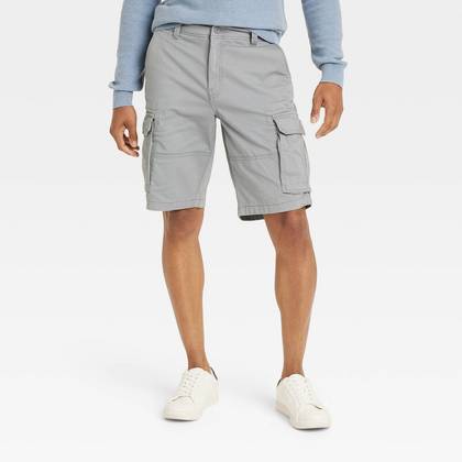 Men's 11" Cargo Shorts - Goodfellow & Co™ Gray 36: Cotton-Spandex Blend, Midweight, Regular Fit, Below Knee Length