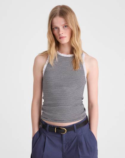 Lace-Trim Ribbed Tank