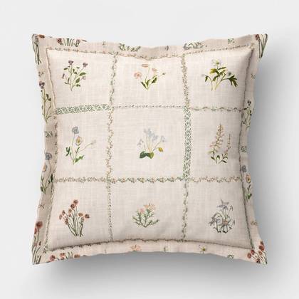 18''x18'' Woven Floral Print Checked Throw Pillow - Threshold™