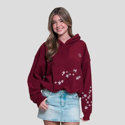Embreigh Edit Girls' Bubble Hem Fleece Hoodie - Burgundy S