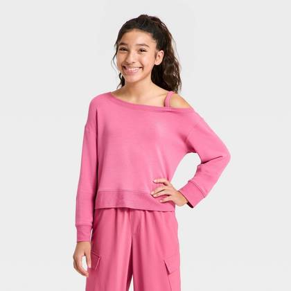 Girls' Modal French Terry Asymmetrical Pullover Sweatshirts - All In Motion™ Pink S