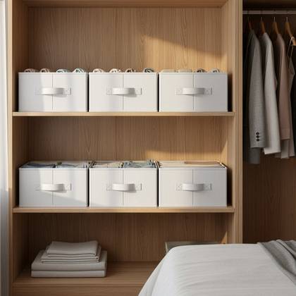 LEDREM Set of 4 Wardrobe Clothes Organizers, 6 Compartment Foldable, Cardboard, Place in Closet, 4 Organizers, Drawer Organizers, Cloud White
