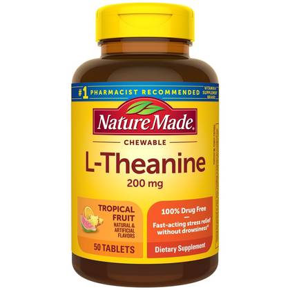 Nature Made L-Theanine Chewable Tablets - 50ct: Tropical Fruit Flavor, Multivitamin