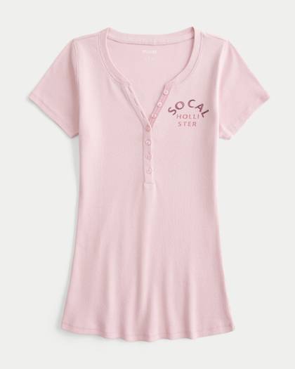 Short-Sleeve Logo Graphic Henley