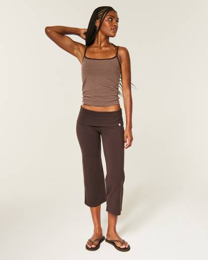 Knit Foldover Flare Capri Pants