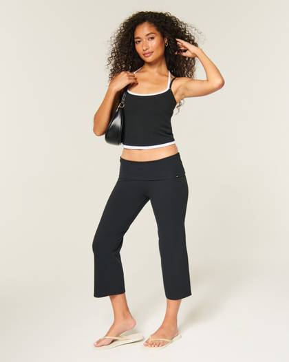 Knit Foldover Flare Capri Pants