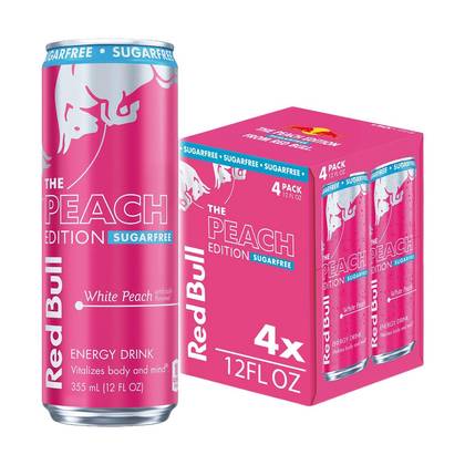 Red Bull Peach Edition Sugarfree Energy Drink - White Peach - 4pk/12 fl oz Cans
